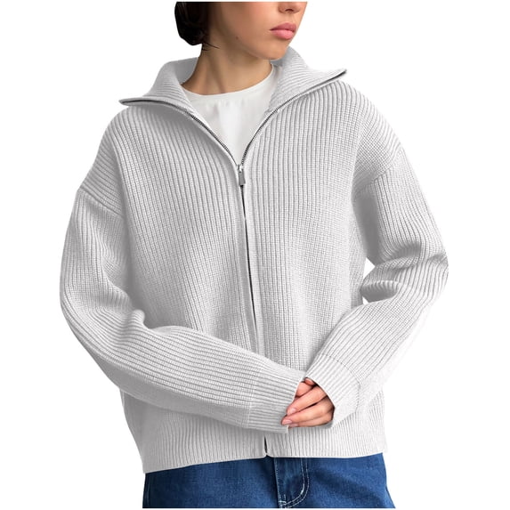 cfhntfmh Zip up Sweaters for Women Knitted Long Sleeve Loose Cardigan Sweater Fall Winter Fashion Clothes