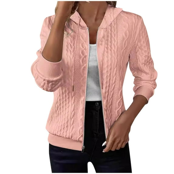 cfhntfmh Zip up Sweatshirts for Women Casual Long Sleeve Cable Knit Outerwear Winter Trendy Solid Color Hoodies Coat
