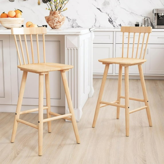chairus 26" Windsor Counter Height Bar Stools Set of 2, Farmhouse Wooden Counter Stools with Spindle Back, Modern Rustic Kitchen Island Bar Chairs, Natural