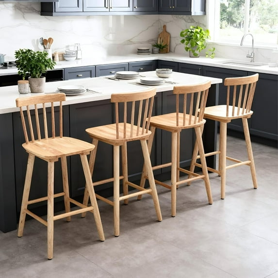 chairus 26" Windsor Counter Height Bar Stools Set of 4, Farmhouse Wooden Counter Stools with Spindle Back, Modern Rustic Kitchen Island Bar Chairs, Natural