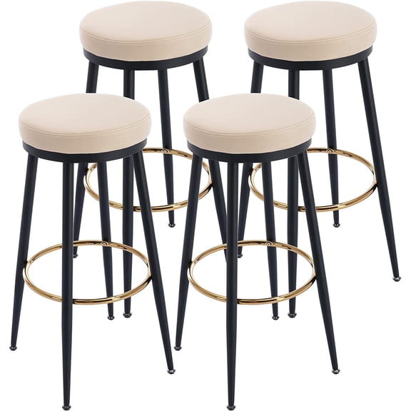chairus 30" Bar Height Stools Set of 4, Modern Backless Counter Barstool with Gold Footrest Comfy Upholstered Velvet Metal Bar Chairs for Home Bar/Kitchen Island/Restaurant/Pub, Cream