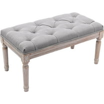 chairus Fabric Entryway Bench with Button Tufted Seat and Rustic Wood Legs, Vintage Bedroom Bench End of Bed, Padded Extra Seating Bench for Living Room Office Studio Hallway, Grey