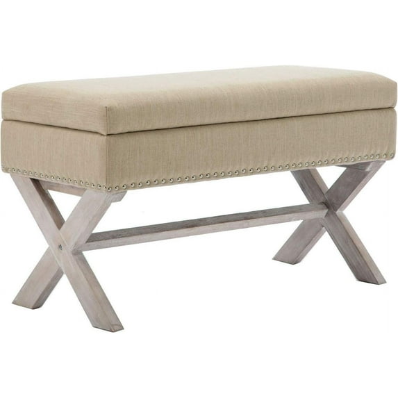 chairus Fabric Upholstered Storage Entryway Bench, 36 inch Bedroom Bench Seat with X-Shaped Wood Legs for Living Room, Foyer or Hallway - Beige