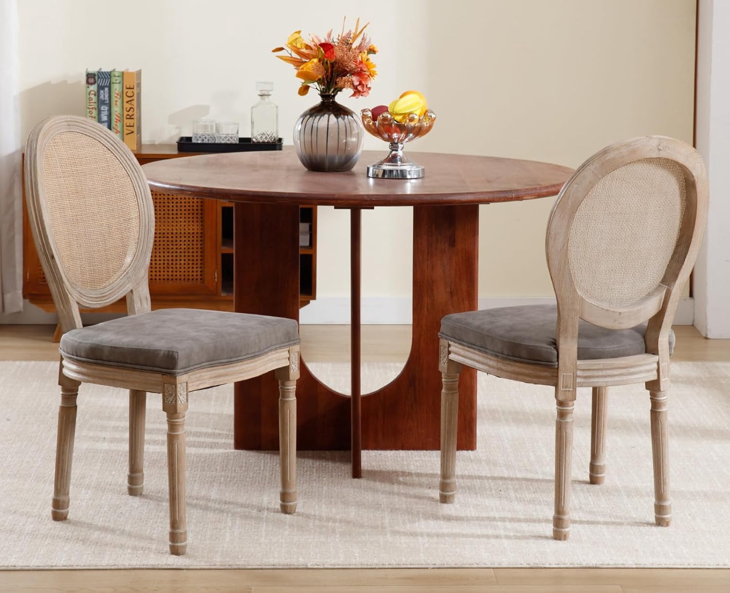 chairus Farmhouse Dining Chairs Set of 2, Round Rattan Back French ...