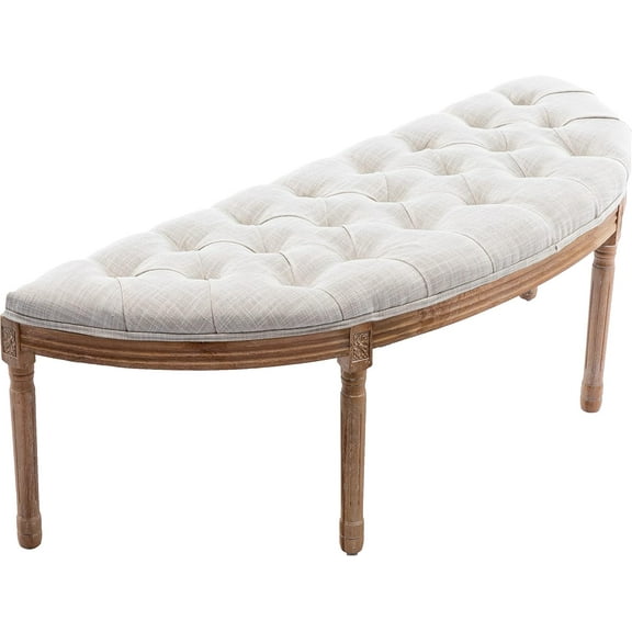 chairus Linen Halfmoon Entryway Bench 55" Button Tufted Semi-Circle Ottoman Comfy Upholstered Seat for Bedroom/End of Bed/Mudroom/Indoor, Beige