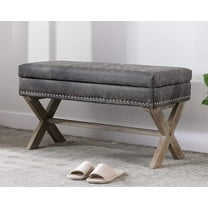 chairus PU Leather Upholstered Storage Entryway Bench, 36 inch Bedroom Bench Seat with X-Shaped Wood Legs for Living Room, Foyer or Hallway - Gray