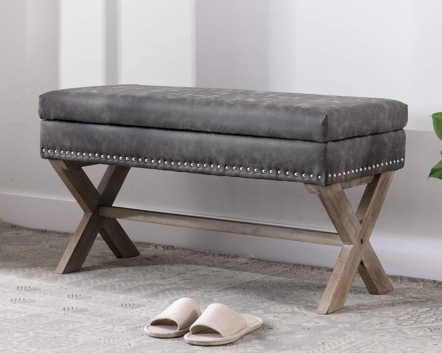 chairus PU Leather Upholstered Storage Entryway Bench, 36 inch Bedroom ...