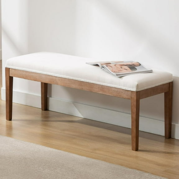 chairus Padded Entryway Bench Linen Upholstered Dining Table Benches Farmhouse Shoe Bench Seat for Hallway Bedroom End of Bed Vintage 45.5" Wooden Leg Benches for Kitchen Restaurant Window, Beige