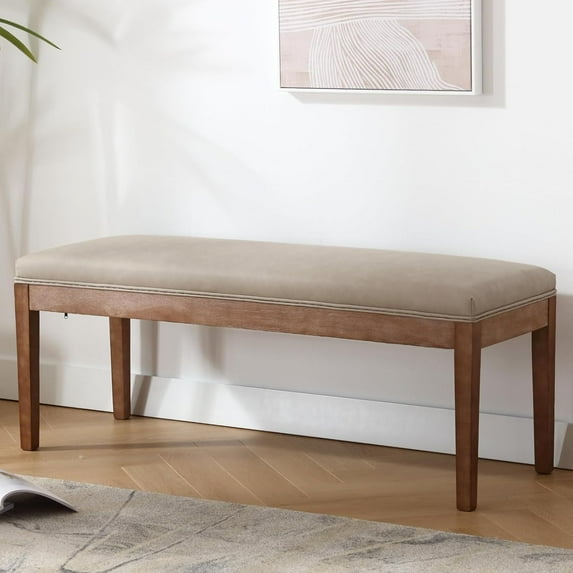chairus Padded Entryway Bench PU Leather Upholstered Dining Table Benches Farmhouse Shoe Bench Seat for Hallway Bedroom End of Bed 45.5" Wooden Leg Benches for Kitchen Restaurant Window, Light Grey