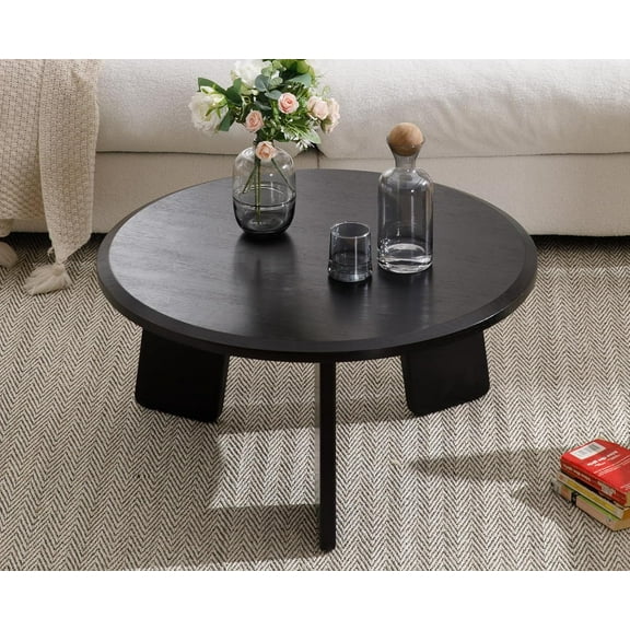 chairus Round Coffee Table Wooden 16 Inches Side Table Cute Circle End Table for Living Room, Home Decor, Balcony, Black