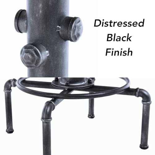 chairus Vintage Industrial Metal Bar Table, 32.75-38.5" Adjustable Counter Height Round Pub Table, 19.75" Dia Wood Top Hydrant Shape Frame, Rustic Small Bistro Cafe Cocktail Table, Distressed White