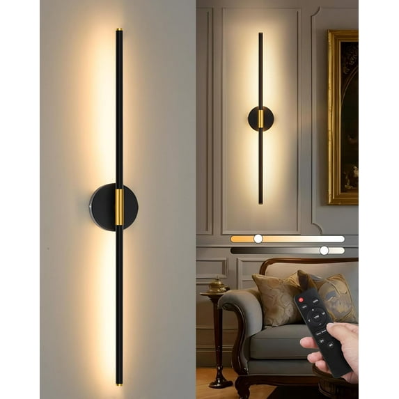 chalian 10000mAh Battery Operated Wall Sconce, 24 Inch Wireless Rechargeable Wall Lights with Remote, 350° Rotate Dimmable 3000K-6000K LED Wall Lamps with Timer for Living Room, Bedroom, Black Gold