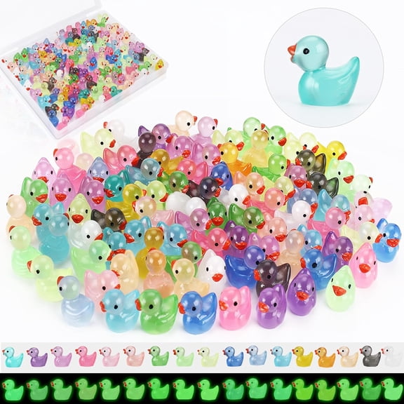 chalian-120Pcs Kawaii Slime Charms Bulk Cute Resin Charms for Crafts Mini Ducks Flatback Charm for Jewelry Making Glow in The Dark 3D Nail Charm for Acrylic Nails Duck for DIY Art Crafts Supplie