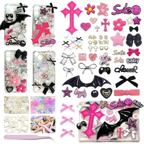 chalian - 1430 PCS Junk Phone Case Making Kit: Big Cute Pink Bow Charms Resin Flatback Pearls Rhinestone Letters for Y2K Phone Case,Nail Bling Charm, Decorating Kit for Girls Adults
