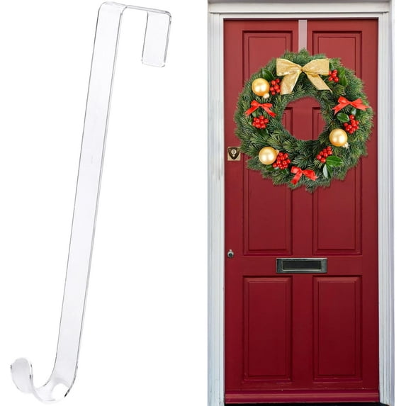 chalian 15" Clear Wreath Hangers - Non Scratch Over The Door Hanger Hooks, Wreath Door Hanger - Easter, Fall, Halloween, Christmas Decorations - Indoor/Outdoor - Welcome Sign - 1 Pack