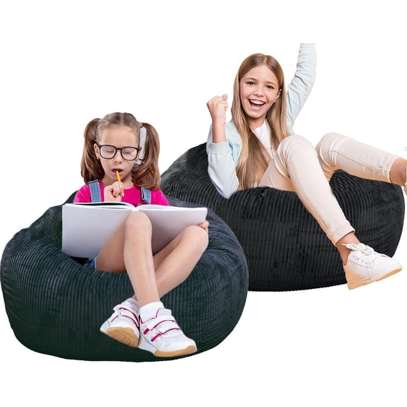 chalian - 2 Pcs Classic Bean Bag Chair, with Faux Rabbit Fur Cover for Teens and Kids, Memory Foam Bean Bag Chairs, Ultra Soft Faux Fur Fabric, 2.5 feet Round Fluffy Bean Bag Sofa