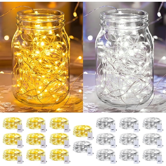 AUR 20 Pack LED Fairy Lights Battery Operated,3 Features Blinking Slowly Blinking & just on 7FT 20 LED Waterproof Mini Twinkle String Lights for Christmas Decorations,10 White & 10 Warm White