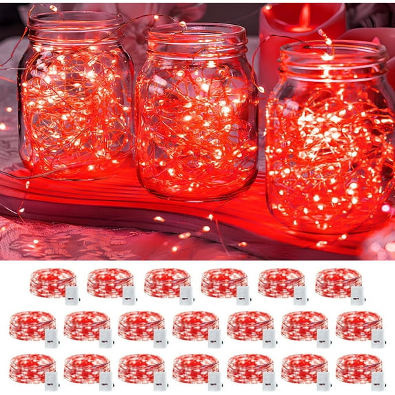 chalian 20 Pack LED Fairy Lights Battery Operated,3 Features Blinking Slowly Blinking & just on 7FT 20 LED Waterproof Mini Twinkle String Lights for Wedding Party Christmas Decorations,red