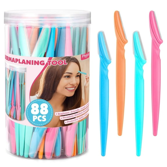 chalian - 88 Pcs Eyebrow Razors & Face Razors for Women in Storage Jar – 4 Color Dermaplane Razor for Women Face & Men, Safe Face Shaver with Protective Covers