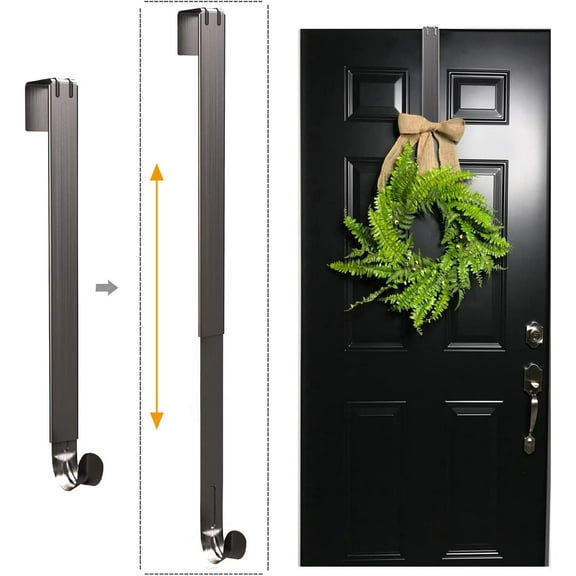 chalian Adjustable Wreath Hanger - Over The Door Hook, 14.9 to 25 Inches & Holder for Larger Christmas Decorations (Nickel, 20 lbs)