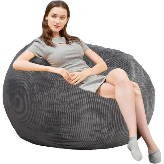 chalian - Bean Bag Chair 3Ft Luxurious Faux Rabbit Fur Memory Foam Bean Bag Chairs for Adults/Teens with Filling,Ultra Soft Faux Fur Fabric, Round Fluffy Sofa for Living Room Bedroom College Dorm