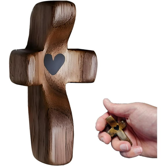 chalian - Cross My Heart, Encouragement Gift,Relieve Anxiety Comfort for Clutching, Clinging and Praying, Wooden Cross Fidget, Pocket Olive Wood Crosses Religious Gift for Children and Adults (1 Pcs)