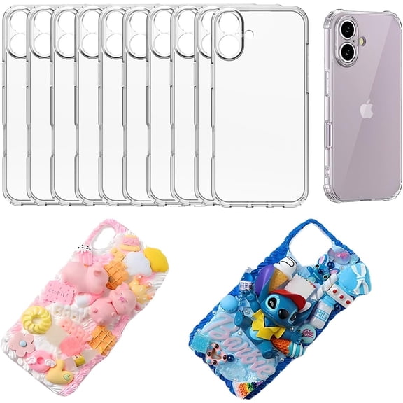 chalian - DIY Phone Junk Case for iPhone, 10 Pack Clear Cases, Crystal Transparent Junk Case Supplies (for iPhone 16 Plus)