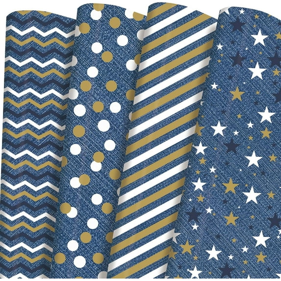chalian Denim Blue Wrapping Paper Folded for Man Boys Girls Birthday, Vintage Blue Gift Wrap for Father's Day, Christmas, Wedding, Party Holiday, Pre-cut 12 Sheets Each 20" X 29"