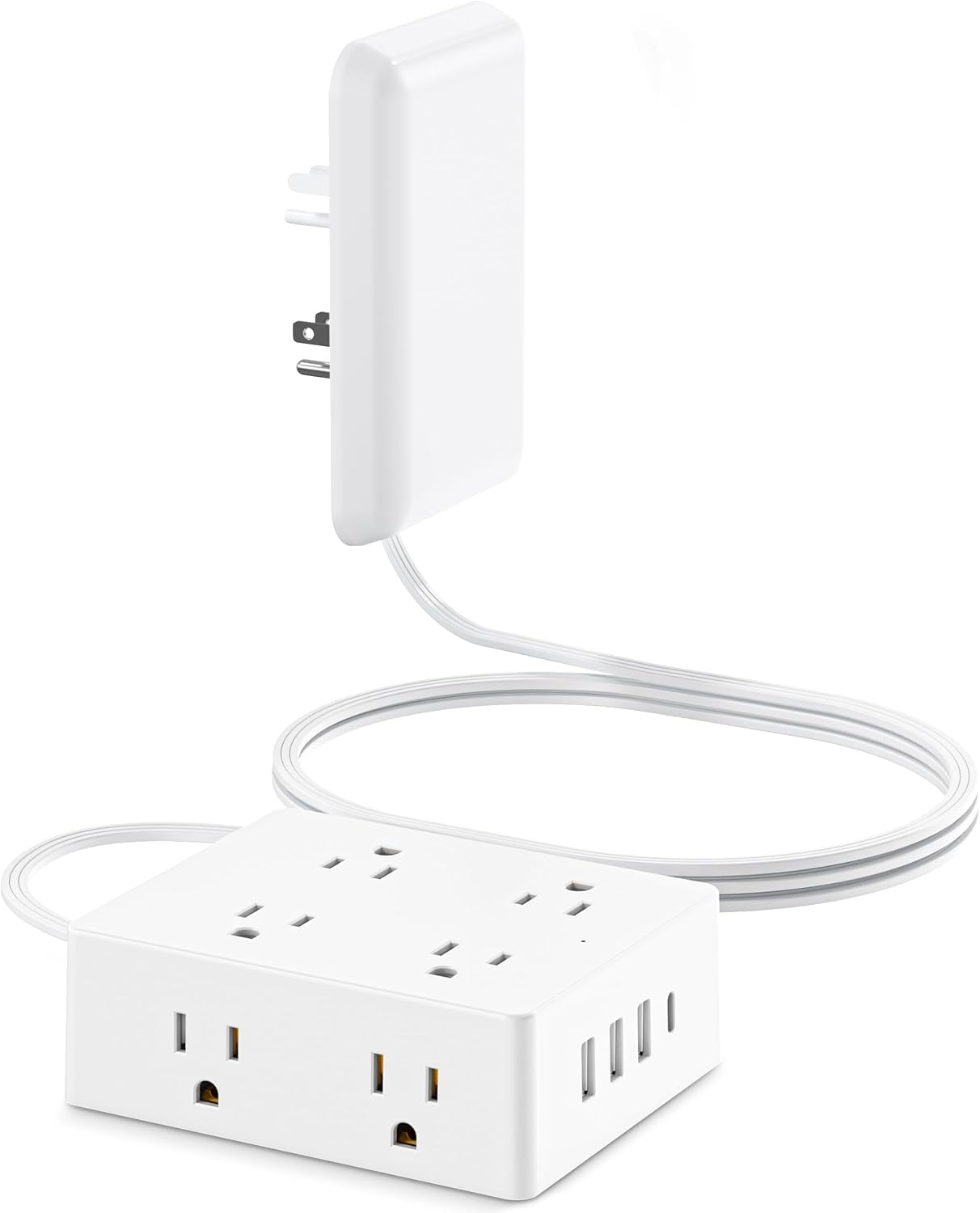 Flat Extension Cord with Outlet Cover,  Flat Plug Power Strip with 8 Outlets and 4  Ports, 2000 Joules Surge Protector, 3 FT Cord  Outlet Extender for Tight Spaces