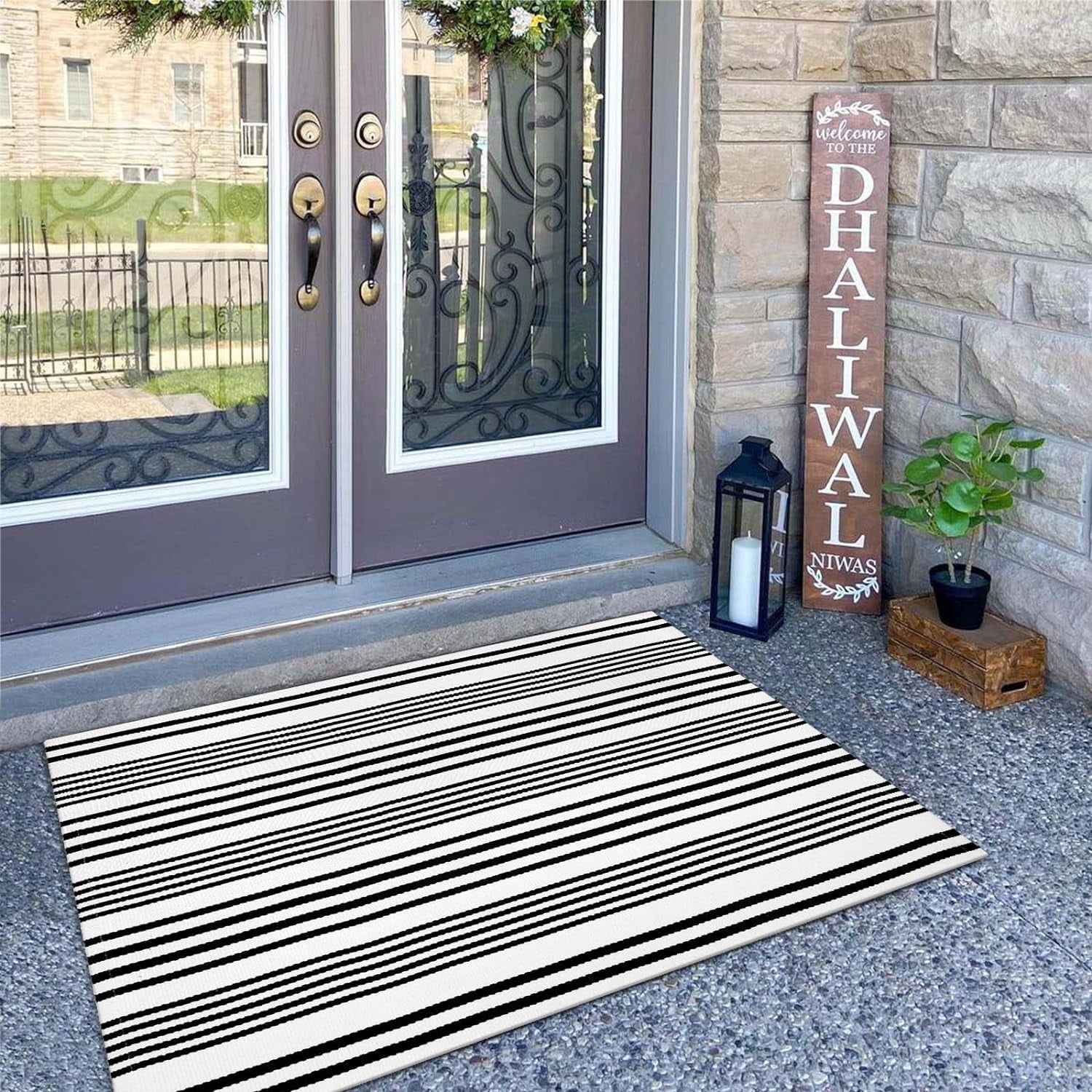 chalian-Front Door Rugs Indoor 27.5x43 Inches, Black and White Striped ...