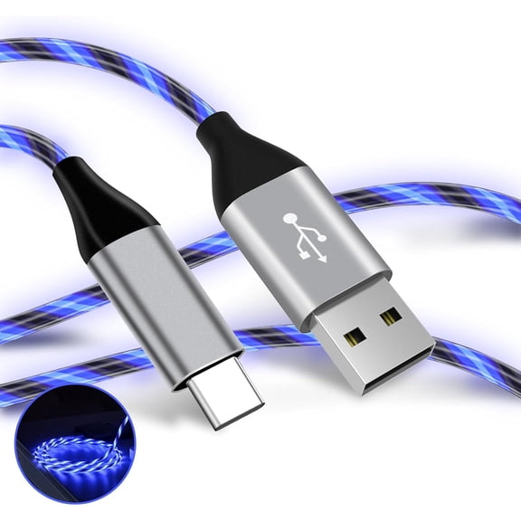 chalian-Light Up USB C Cable, LED Fast Charger Type C Charging Cords, USB-A to USB-C Compatible with Samsung Galaxy S20/S10/S9/S8, LG V40/V30 and More (Blue, 3 ft)