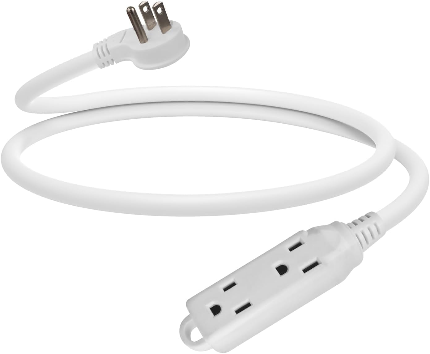 Low Profile 3 Ft Flat Plug Extension Cord - 16 AWG 3 Prong Grounded Cable with 3 Outlets, Perfect for Indoor Use, White