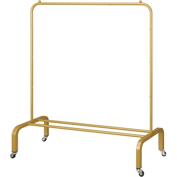 chalian-Metal Clothing Rack with Wheels 43.3 Inches Rolling Clothes Garment Coat Rack with Bottom Shelf Clothing Rack for Hanging Clothes Coats Skirts Shirts Sweaters Gold