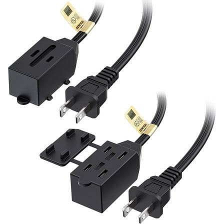 chalian  [UL Listed] 2-Pack 16 AWG 2 Prong Extension Cord 10 ft, 13A 3-Outlet Extension Cords with Tamper Guard, 13 Amp, 1625 Watts, Black