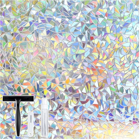 chalian - Window Privacy Film Stained Glass Rainbow 3D Prism Decorative Iridescent Window Sticker Static Cling Suncatcher UV Protection for Home Heat Control, 17.5" x 157.5"
