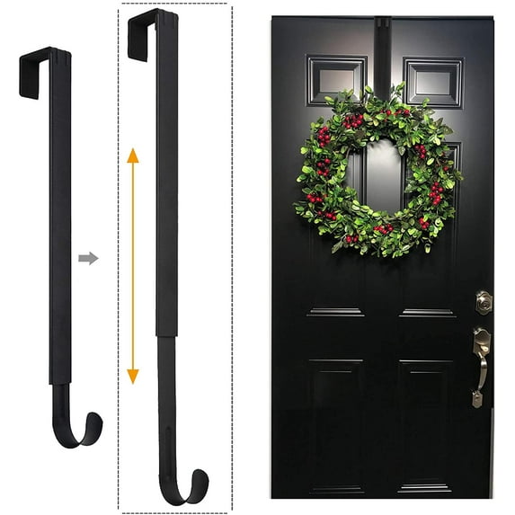 chalian Wreath Hanger, Adjustable Over The Door Wreath Hanger from 14.9 to 25 Inches & Wreath Holder & Wreath Door Hanger for Front Door Decor 20 lbs Larger Christmas Decorations Hook (Black)