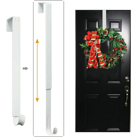 chalian Wreath Hanger, Adjustable Over The Door Wreath Hanger from 15 to 25 Inches & Wreath Holder & Wreath Door Hanger for Front Door Decor 20 lbs Larger Christmas Decorations Hook (White)