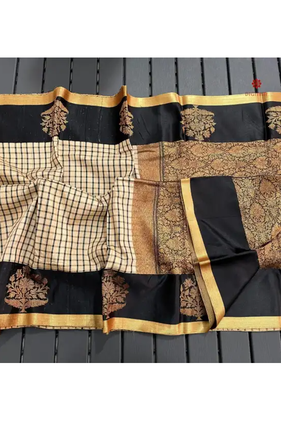 champagne Brown Pure Dupion Silk Banarasi Saree