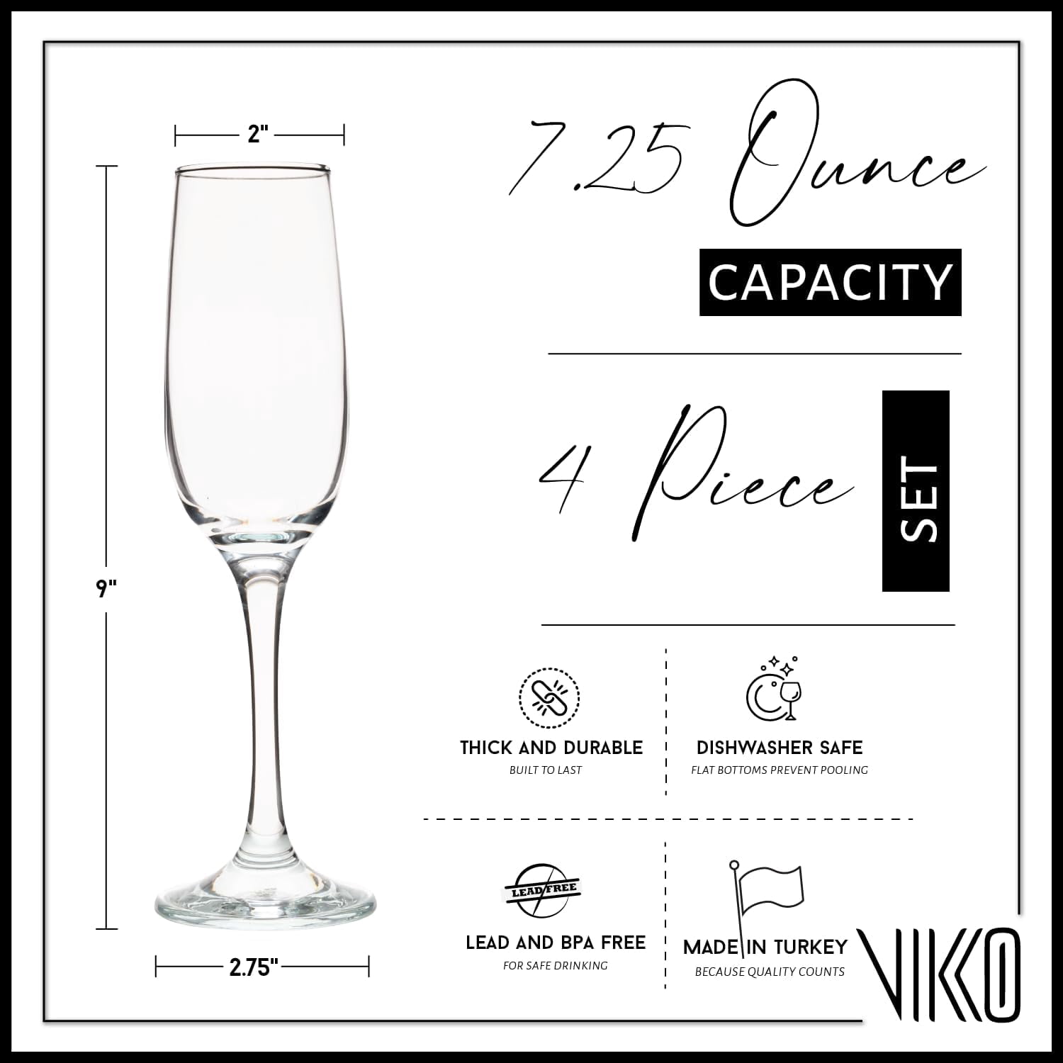Vikko Champagne Flutes Set Of 4 - 8.5oz, Smoked With Gold Rim, Elegant Sparkling Wine Glasses