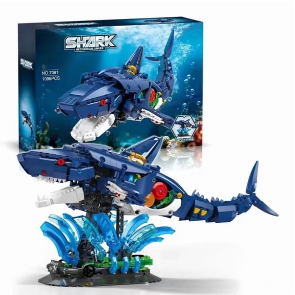 chanbrick Mechanical Shark Building Set Compatible with Lego Animal Fish Model Decor Gift for Adults Boys 1096 Pcs