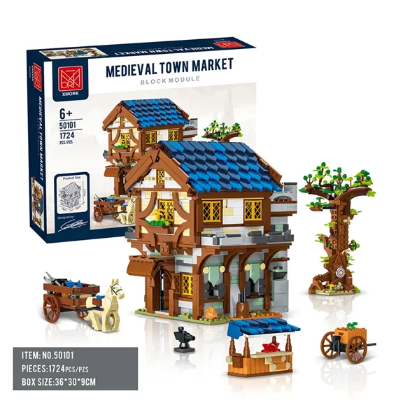 chanbrick Medieval Town Market Building Blocks Set Compatible with Lego Street View for Adults 1724 Pcs