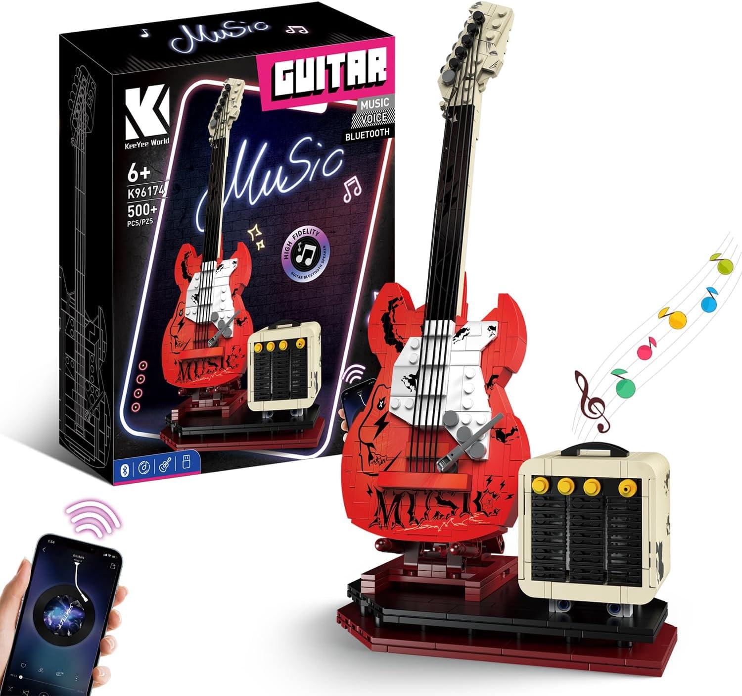 chanbrick Rock Guitar Building Set with Bluetooth Speaker Compatible ...