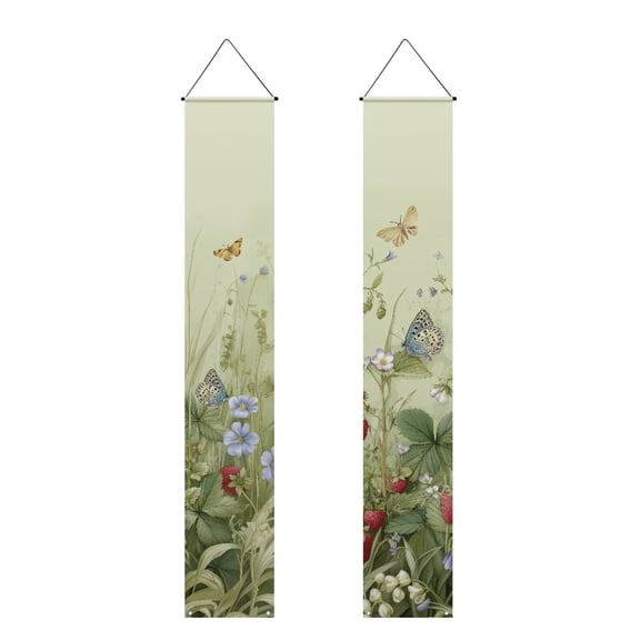 chaqlin 2pcs Welcome Spring Summer Porch Sign Banner - Butterfly Wildflower Print Hanging Door Flag Decorations for Front Door Seasonal Holiday Wedding Party Supplies