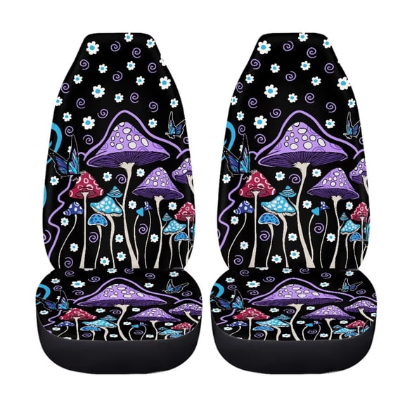 chaqlin 70S 80S Groovy Hippie Daisy Mushroom Car Seat Cover for Women Auto Seat Protector Front Seats Only Boho Car Accessories Interior Vehicle Decor Universal Fit Truck Suv Van(2 Pack)