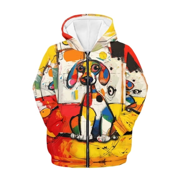 chaqlin Art Dog Zip up Hoodies for Girls Boys Size 14-16 Long Sleeve Hooded Jacket Kids Full-Zip Sweatshirts Casual Sports Coat with Pocket