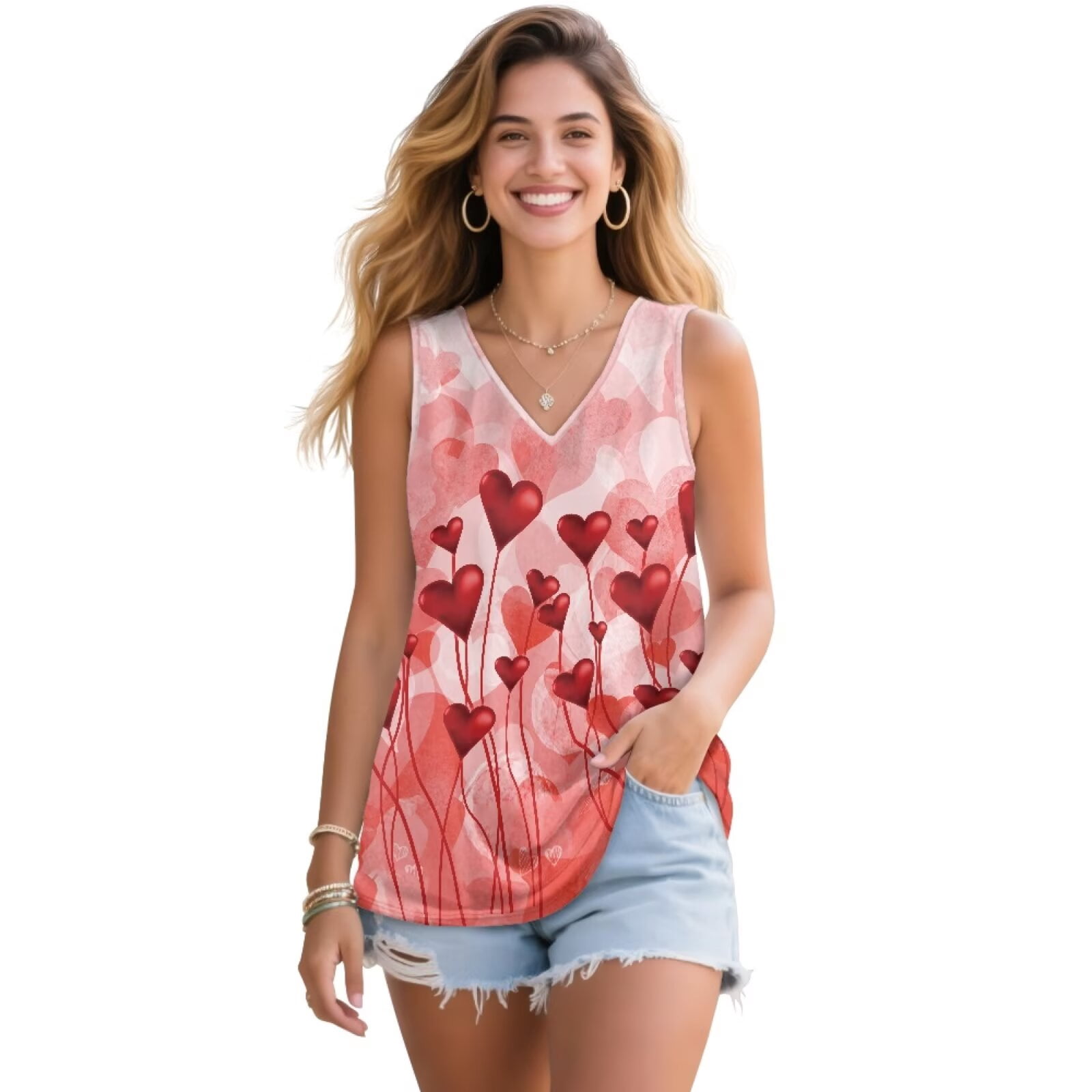 chaqlin Art Love Pattern Womens Sleeveless Shirts Casual Tank Tops ...