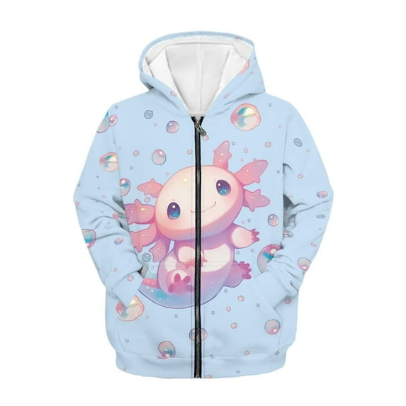 chaqlin Axolotl Hoodies for Girls 14-16 Trendy Zip up Hoodie Sweatshirt Lightweight Loose Hooded Jacket Causal Long Sleeve Zipper Sweaters with Pockets