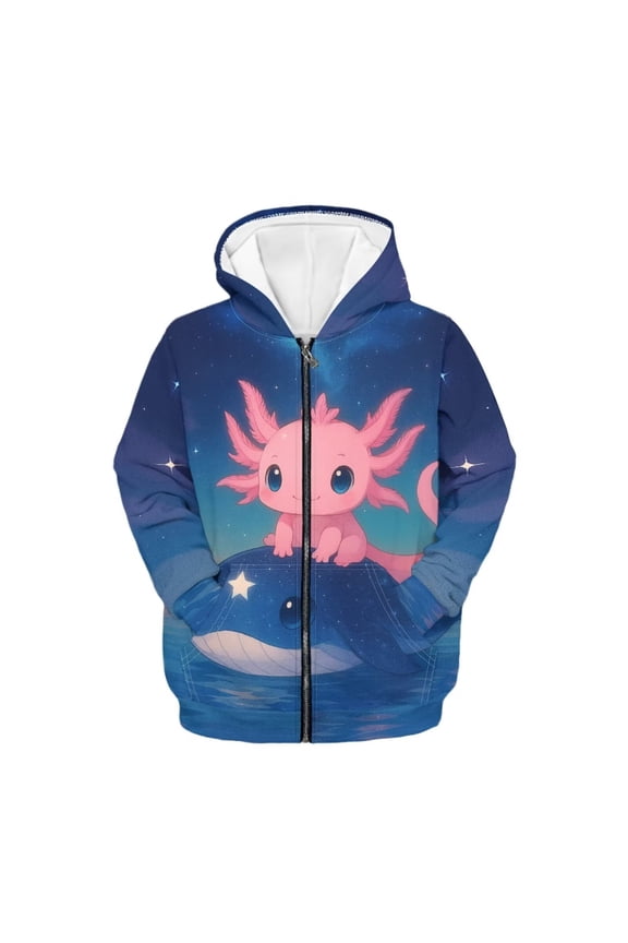 Axolotl Hoodies for Girls 8-10 Trendy Zip Up Sweatshirt Dolphin Print Long Sleeve Hooded Jacket Lightweight Loose Sport Coat with Pockets