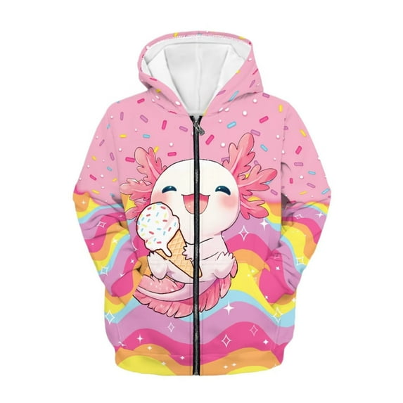 chaqlin Axolotl Sweatshirts for Girls 6-7 Trendy Y2K Zip up Hoodies Ice Cream Long Sleeve Hoodie Jacket Kids Pullover Top with Pockets