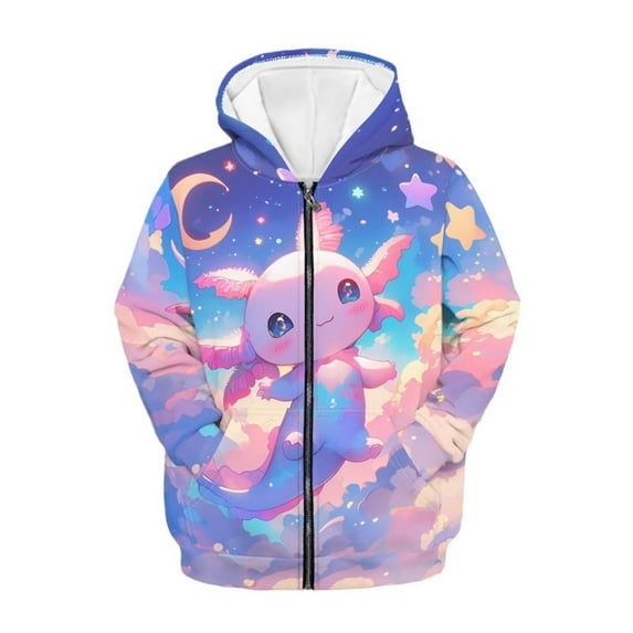 chaqlin Axolotl Zip up Hoodies for Girls 10-12 Cute Hoodie Sweatshirts Galaxy Long Sleeve Hooded Jacket Kids Athletic Pullover Tops with Pockets